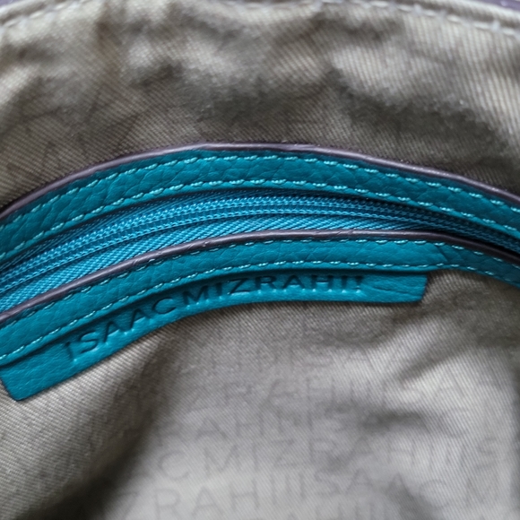 ISAAC MIZRAHI | TEAL PEBBLED LEATHER CROSSBODY BAG - Picture 7 of 15